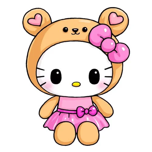 Цветной вариант раскраски хелло китти в милом костюме