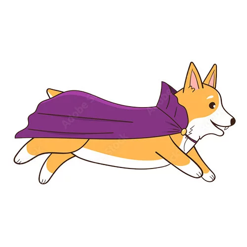 Цветной вариант раскраски хэллоуин корги дракула