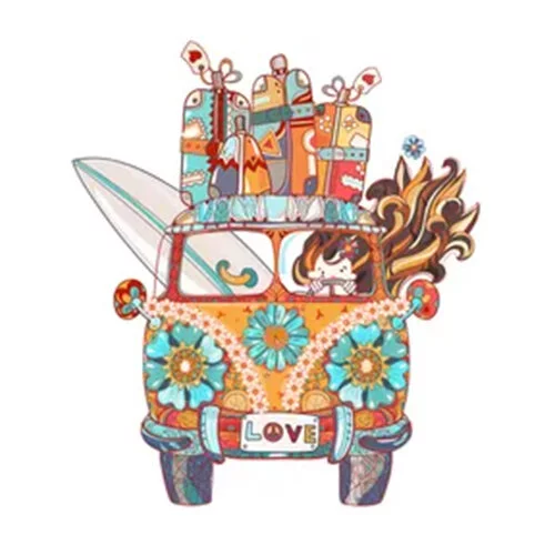 Цветной вариант раскраски хиппи мини-автобус