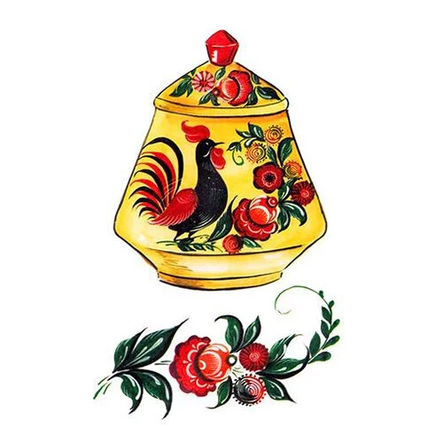 Цветной вариант раскраски хохлома баночка
