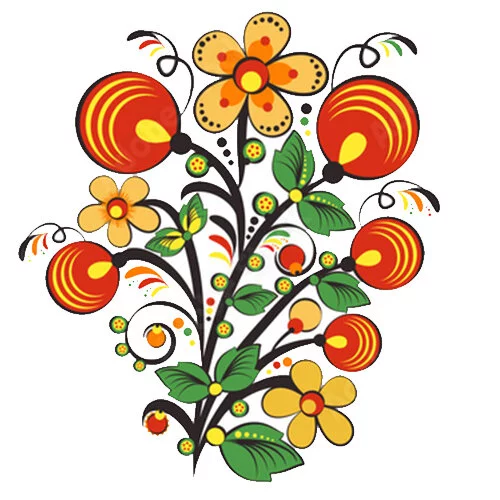 Цветной вариант раскраски хохлома цветочки