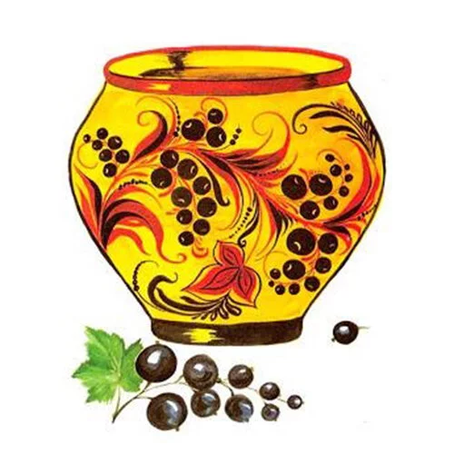 Цветной вариант раскраски хохлома горшочек