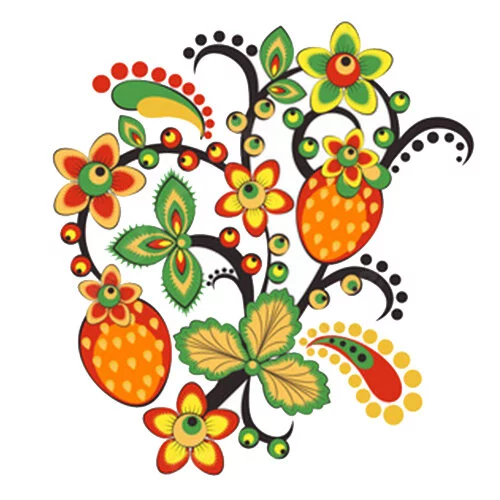 Цветной пример раскраски хохлома клубника