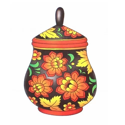 Цветной вариант раскраски хохлома кухонная посуда