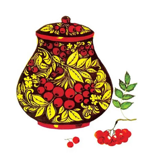 Цветной вариант раскраски хохлома сахарница