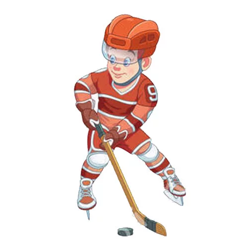 Цветной вариант раскраски хоккеист на льду