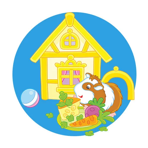 Цветной пример раскраски хомяк и домик