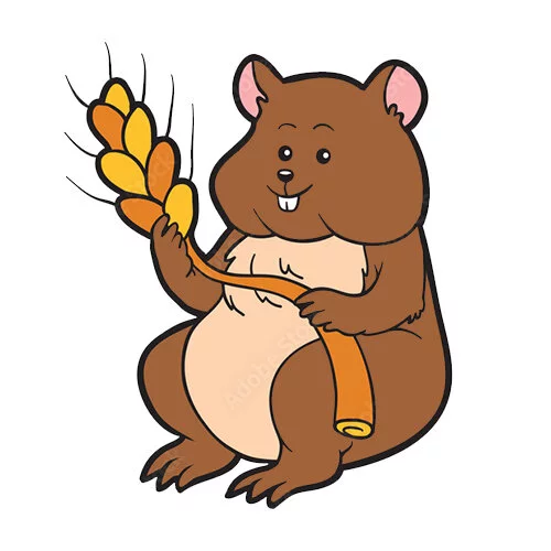 Цветной пример раскраски хомяк и зерно