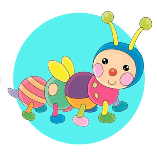 Цветной вариант раскраски игрушка-гусеница