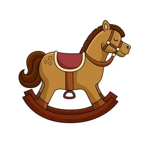 Цветной вариант раскраски игрушка качалка-лошадка