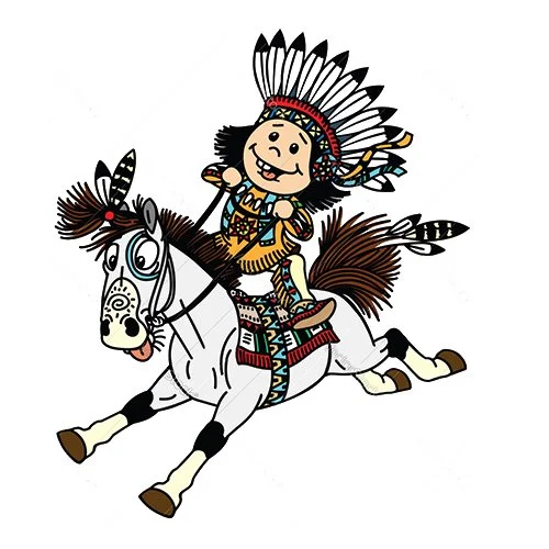 Цветной вариант раскраски индеец на лошади