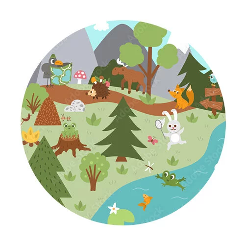 Цветной вариант раскраски животные в горах