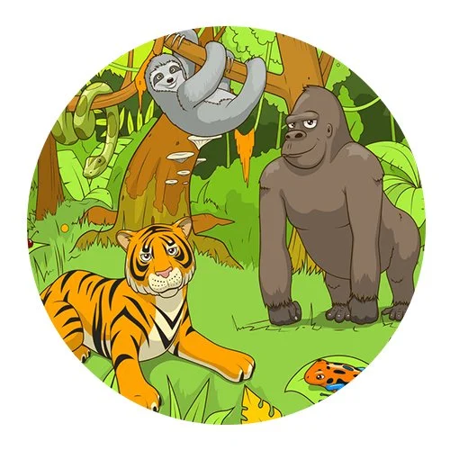 Цветной пример раскраски животные в лесу