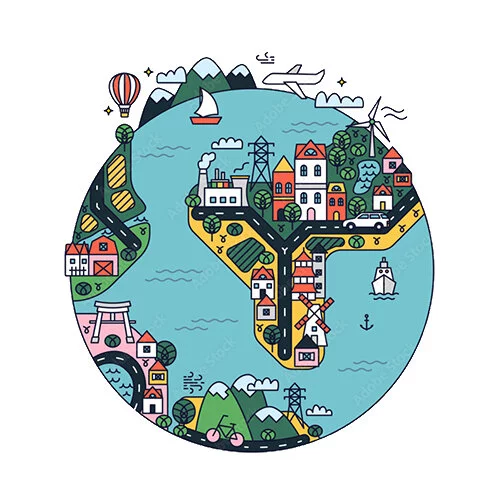 Цветной вариант раскраски жизнь и города на земле