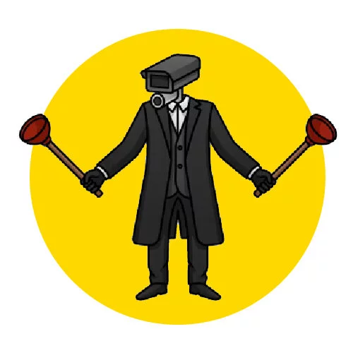 Цветной пример раскраски камерамэн с вантузом вантузмен