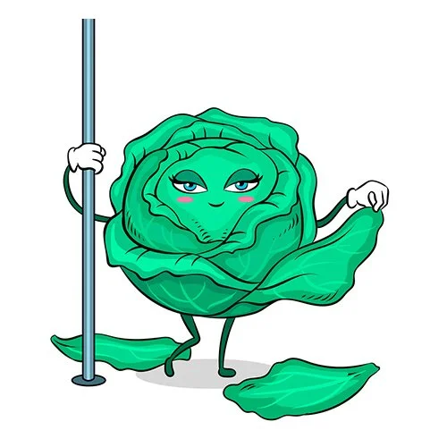 Цветной вариант раскраски капуста раздевается