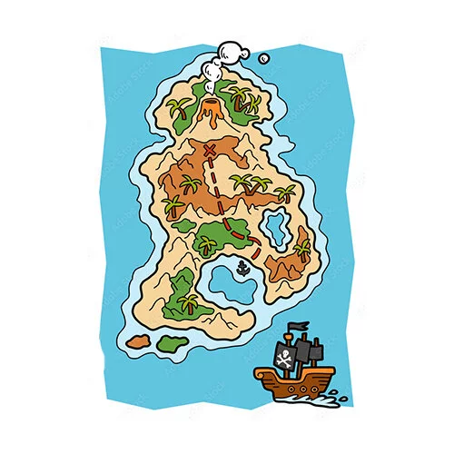 Цветной пример раскраски карта с золотом