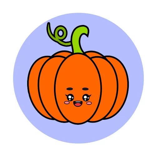 Цветной пример раскраски каваи тыква