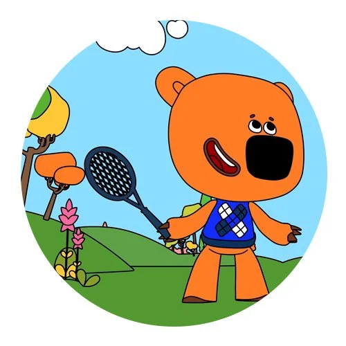 Цветной вариант раскраски кеша играет в бадминтон ми-ми-мишки