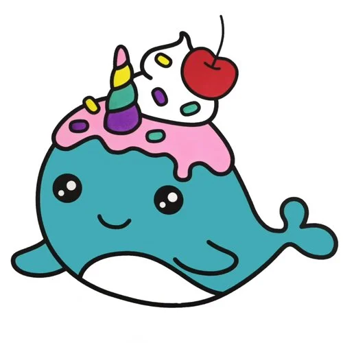 Цветной вариант раскраски кит из хелло китти