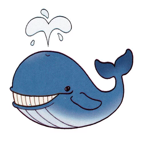 Цветной вариант раскраски кит с фонтаном