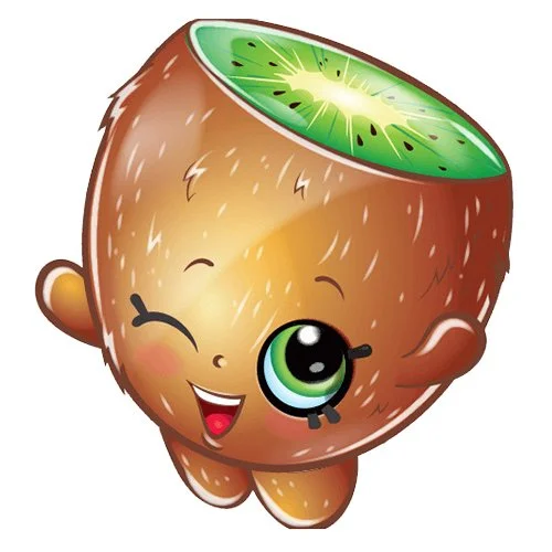 Цветной вариант раскраски киви с глазками shopkins