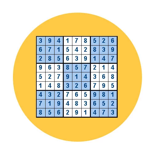 Цветной вариант раскраски классическое судоку средней сложности