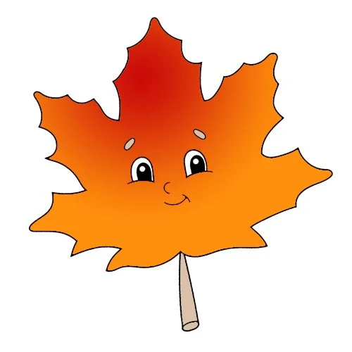 Цветной вариант раскраски кленовый листочек с глазками