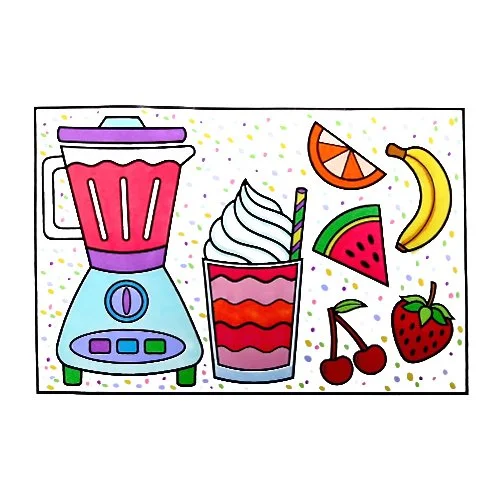 Цветной вариант раскраски коктейль из фруктов