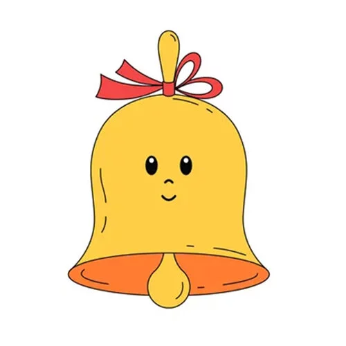 Цветной вариант раскраски колокольчик с глазками и бантиком