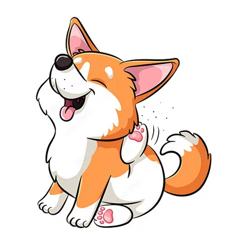 Цветной вариант раскраски корги чешется