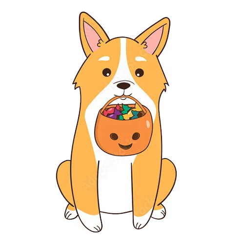 Цветной вариант раскраски корги хэллоуин