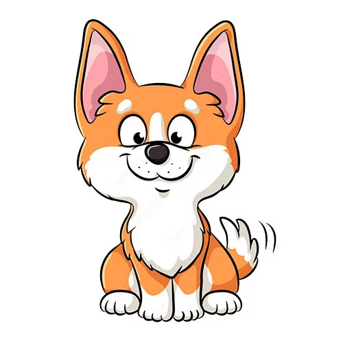 Цветной вариант раскраски корги сидит