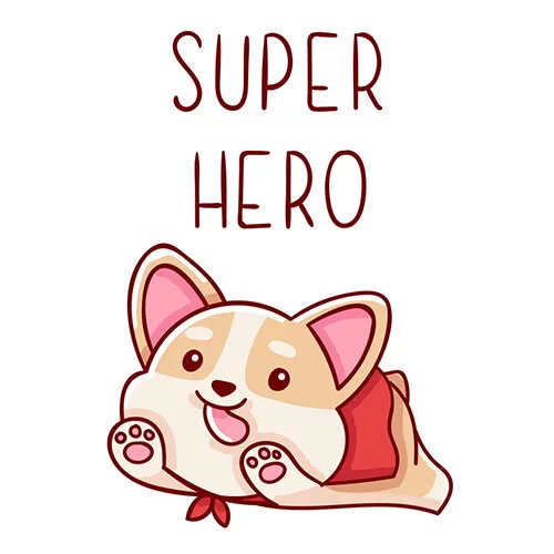 Цветной вариант раскраски корги супергерой