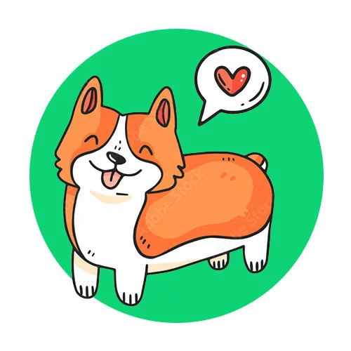 Цветной вариант раскраски корги влюблен