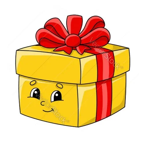 Цветной вариант раскраски коробка подарка с глазками