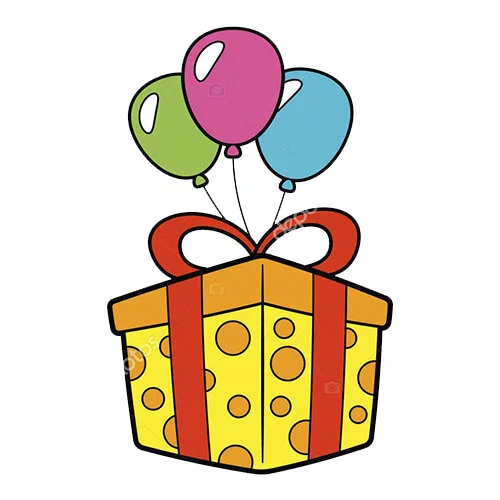 Цветной вариант раскраски коробка подарок с шариками
