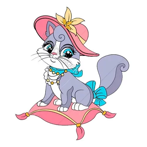 Цветной вариант раскраски кошечка в шляпе модница