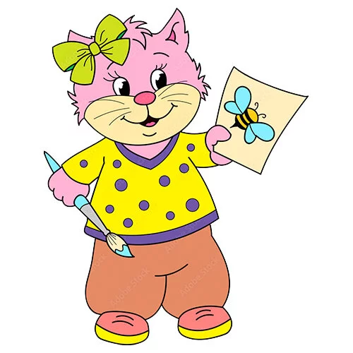 Цветной вариант раскраски кошка нарисовала