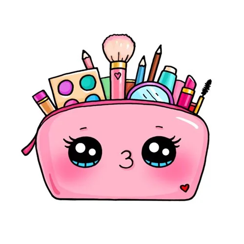 Цветной вариант раскраски косметичка с косметикой