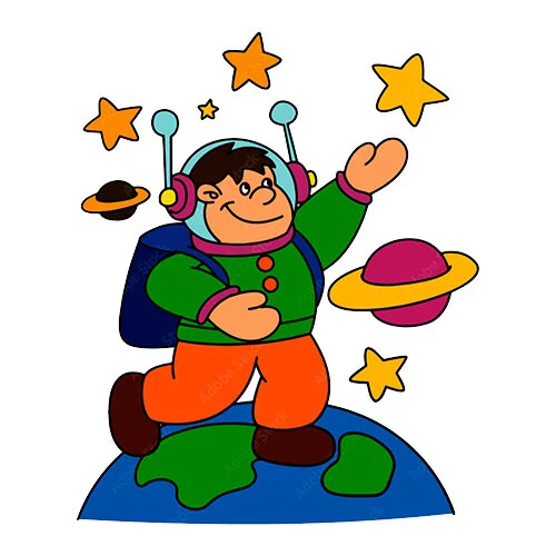 Цветной вариант раскраски космонавт изучает планету