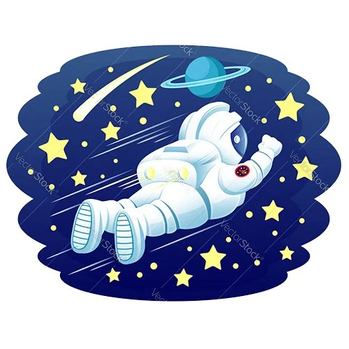 Цветной вариант раскраски космонавт в открытом космосе