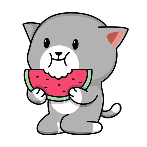 Цветной пример раскраски кот ест арбуз