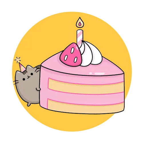 Цветной вариант раскраски кот пушин с праздничным тортом