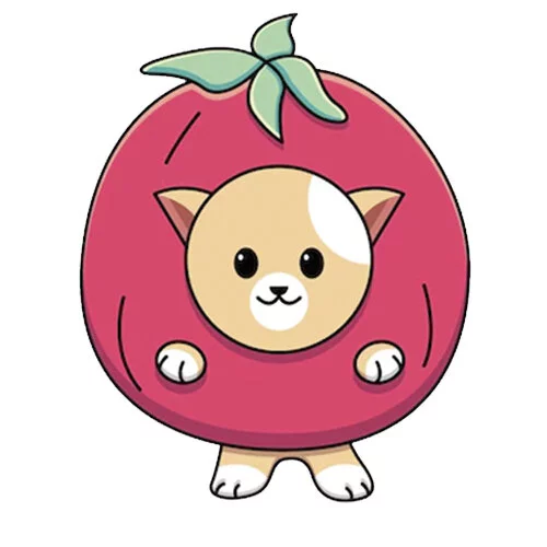 Цветной пример раскраски котик-помидор