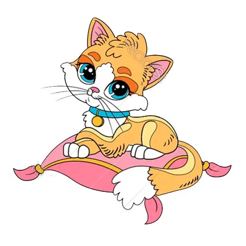 Цветной вариант раскраски котик сидит на подушке