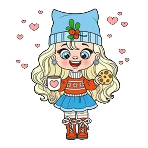 Цветной вариант раскраски красивая девочка зимой