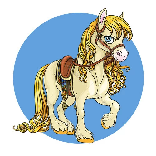 Цветной пример раскраски красивая лошадь для принцессы