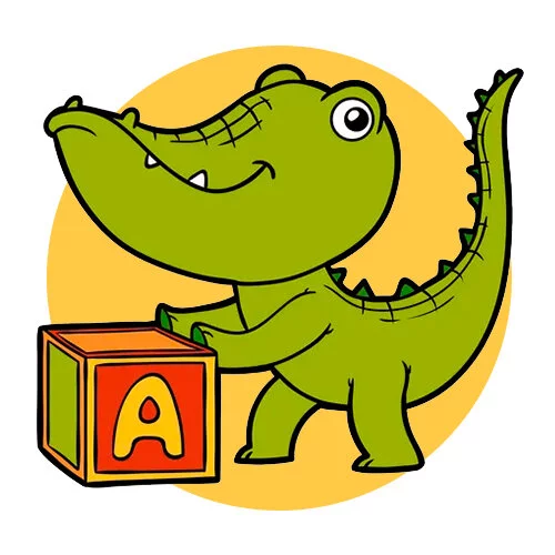 Цветной вариант раскраски крокодил и кубик