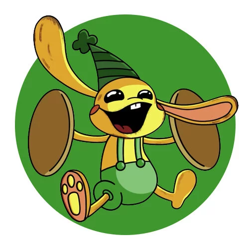 Цветной пример раскраски крольчонок бонзо веселый